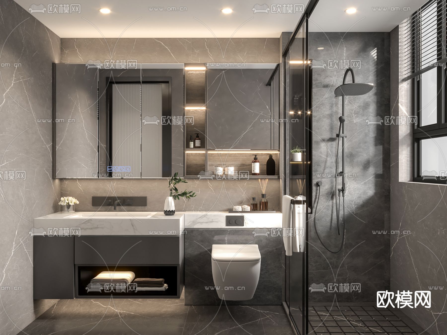现代高级灰卫生间su模型下载（渲染图1）
