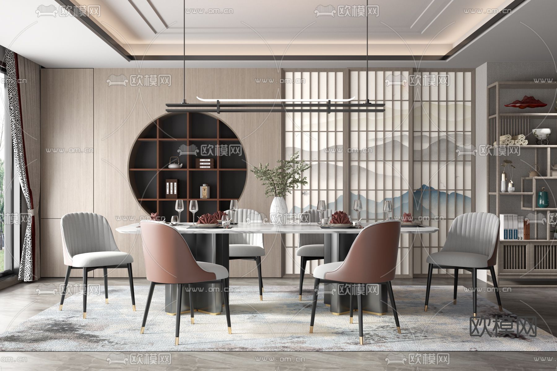新中式餐厅3d模型