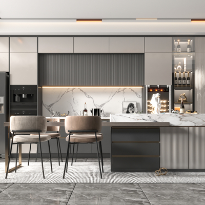  现代厨房中岛台su模型 