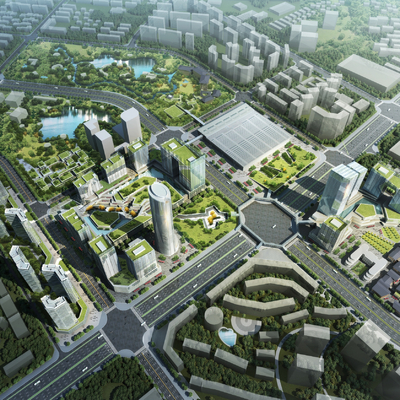  现代高层办公楼鸟瞰su模型 