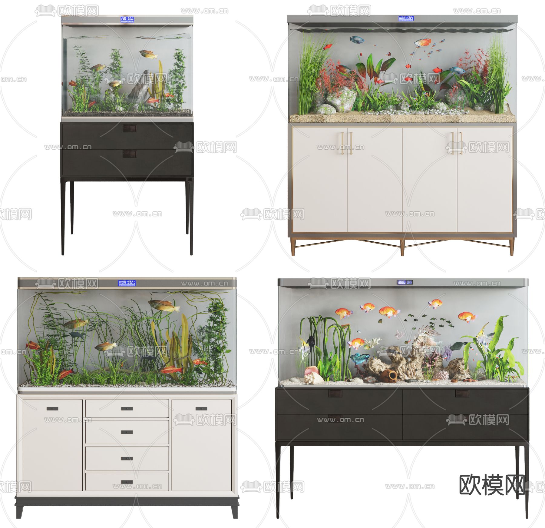 现代鱼缸水族箱3d模型下载