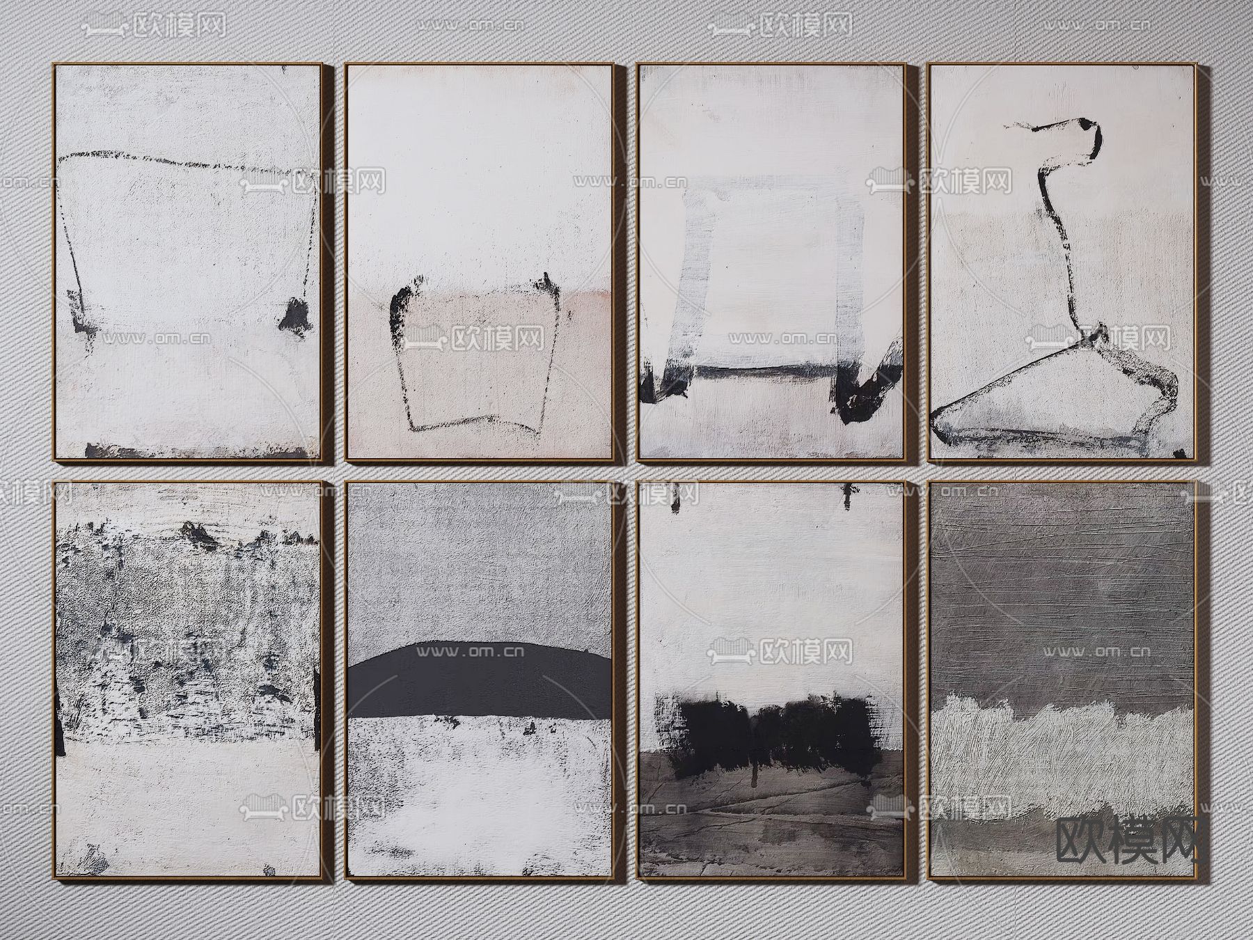 侘寂抽象装饰画su模型下载