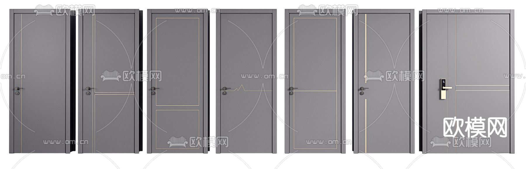 现代平开门推拉门3d模型下载（渲染图3）