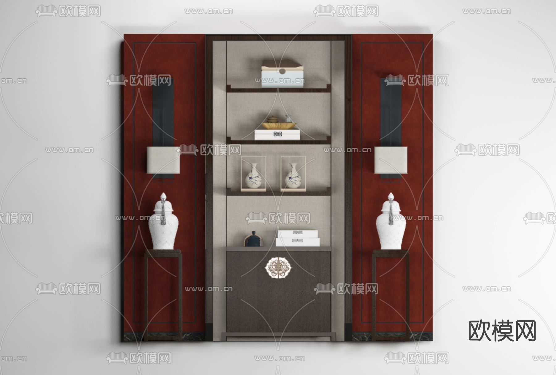 新中式装饰柜免费3d模型下载