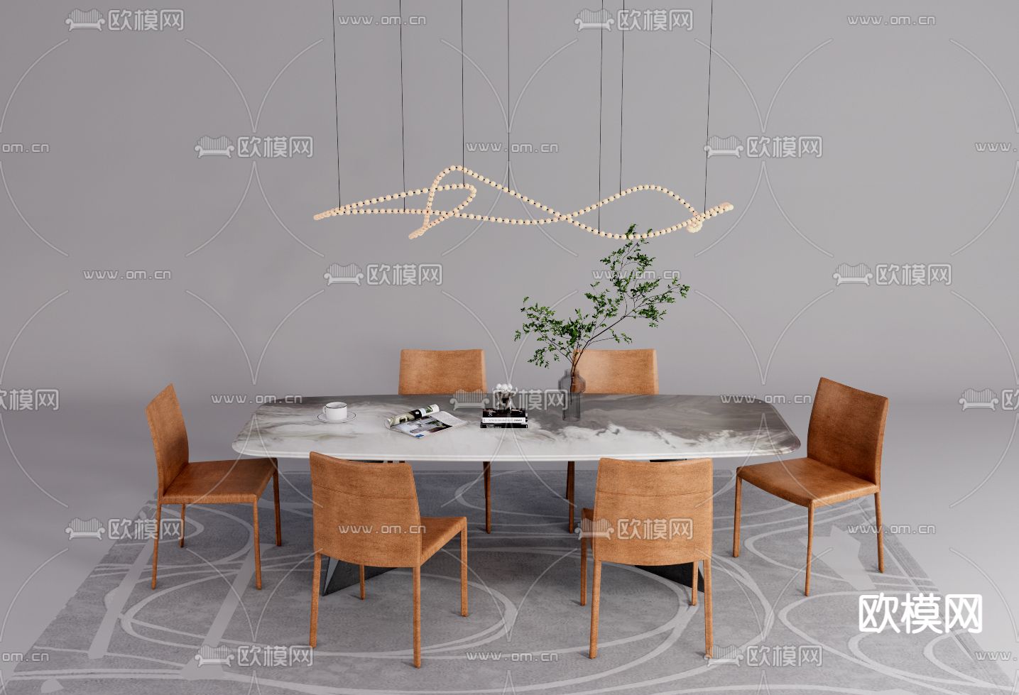现代轻奢餐桌椅su模型下载（渲染图1）