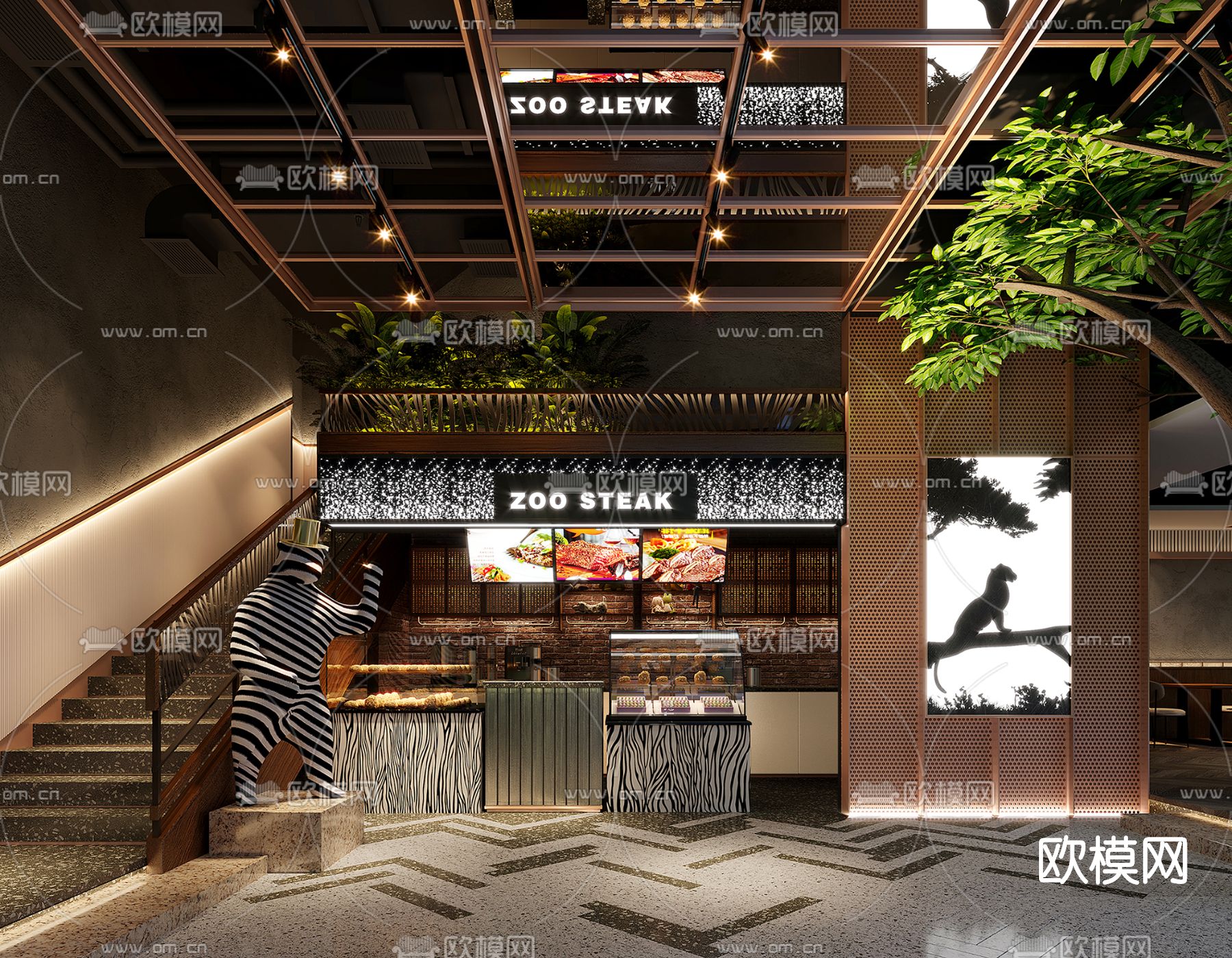 现代动物主题餐厅3d模型