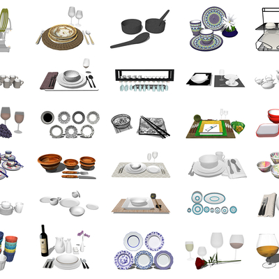  现代餐具碗盘子碟子酒杯su模型 