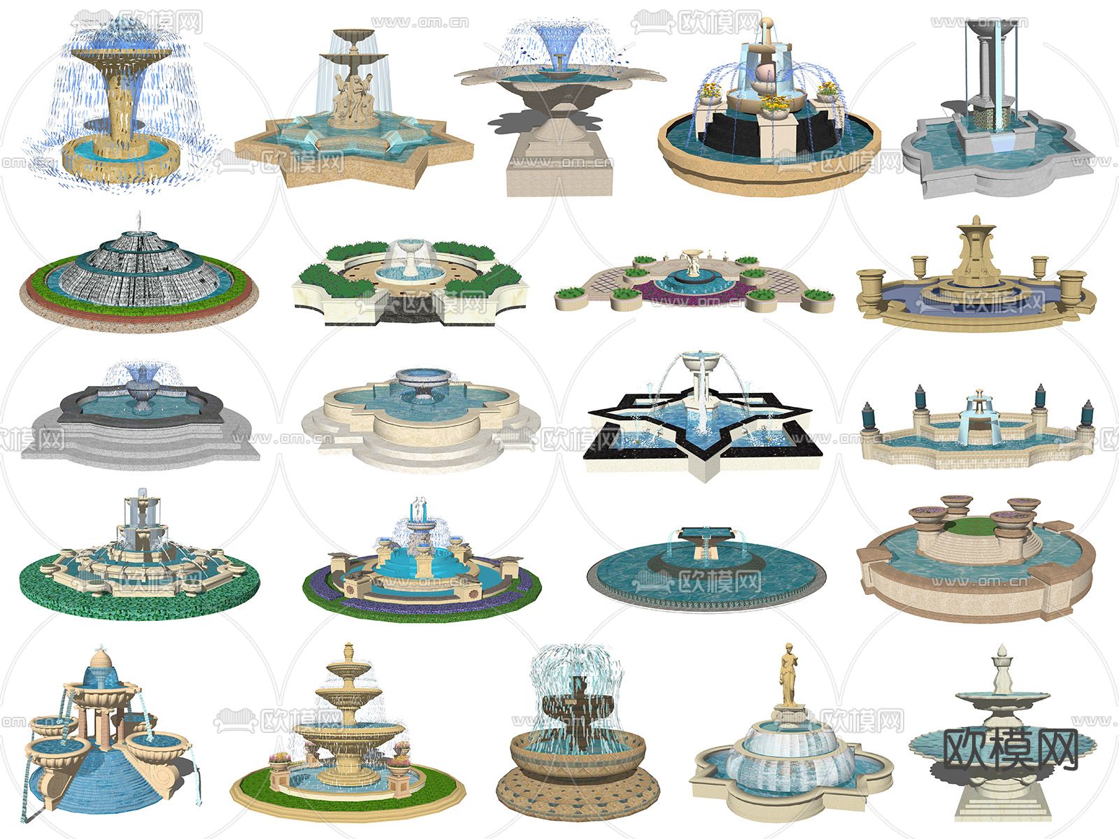 欧式喷泉水景小品su模型下载