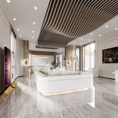  现代售楼处沙盘区su模型 