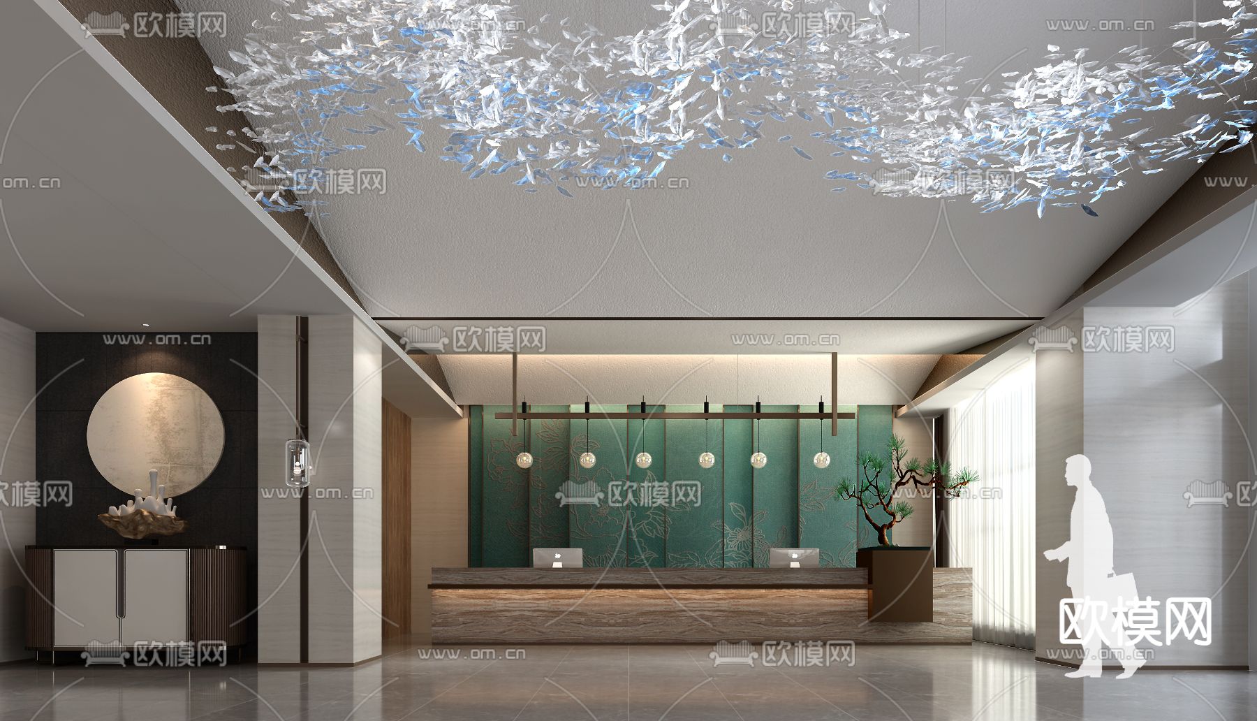 新中式酒店大堂前台3d模型