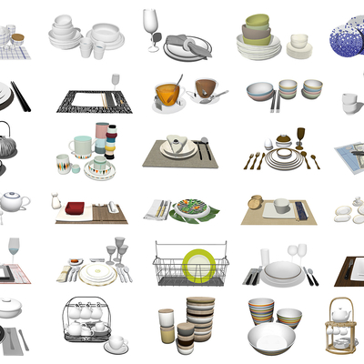  现代餐具碗盘子碟子酒杯su模型 