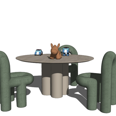  现代圆形儿童桌椅su模型 