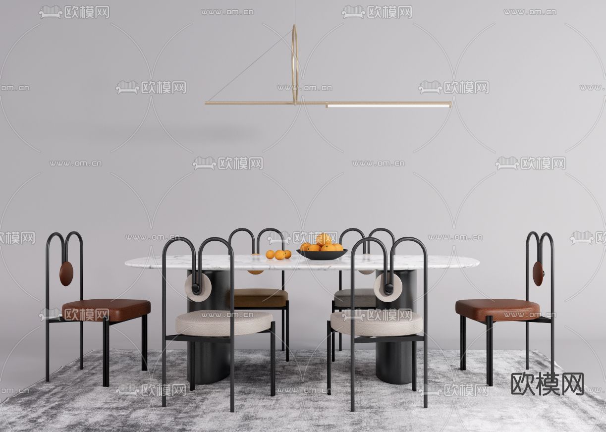 现代轻奢餐桌椅su模型下载（渲染图1）