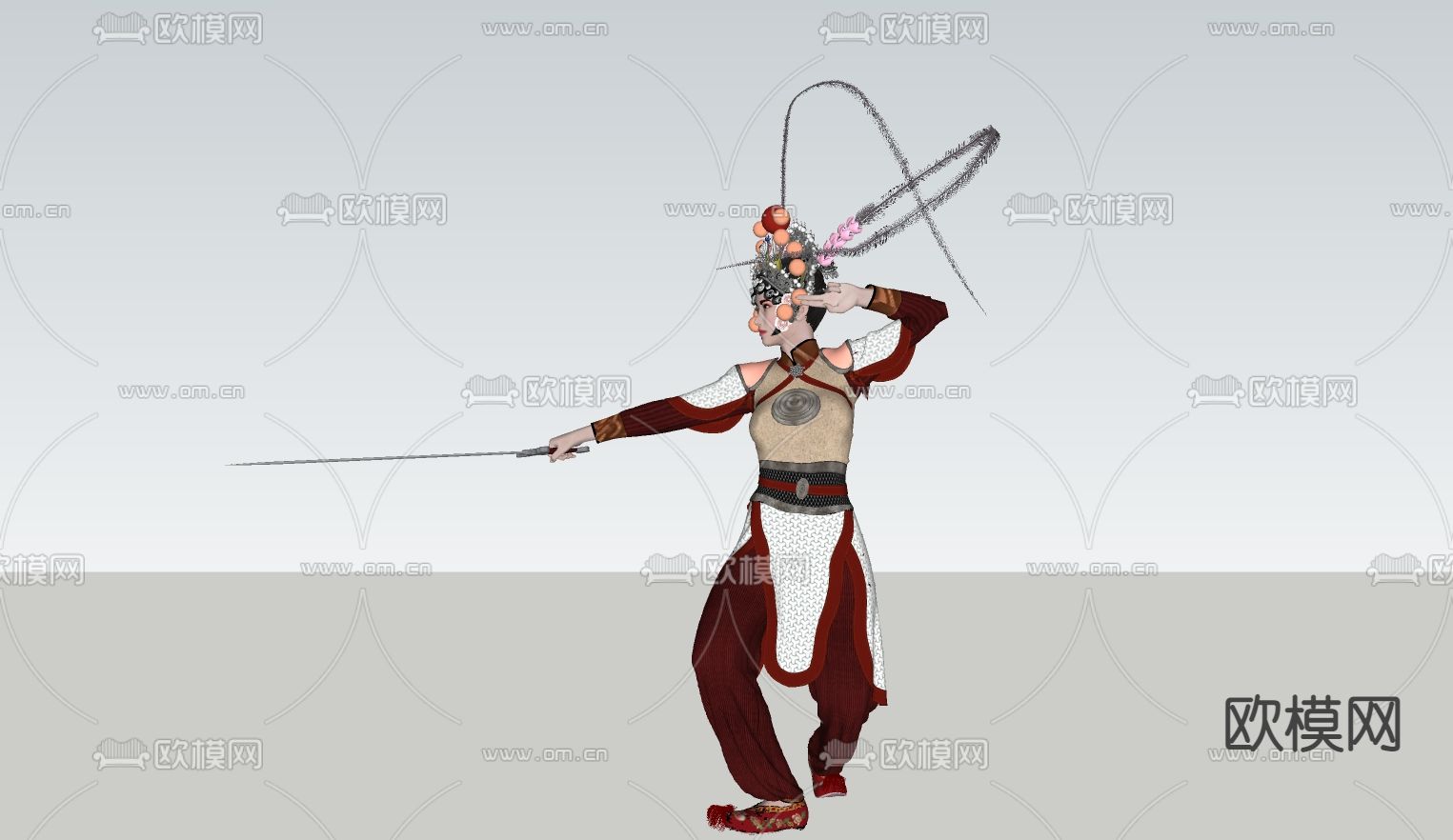 中式京剧美女su模型下载（渲染图2）