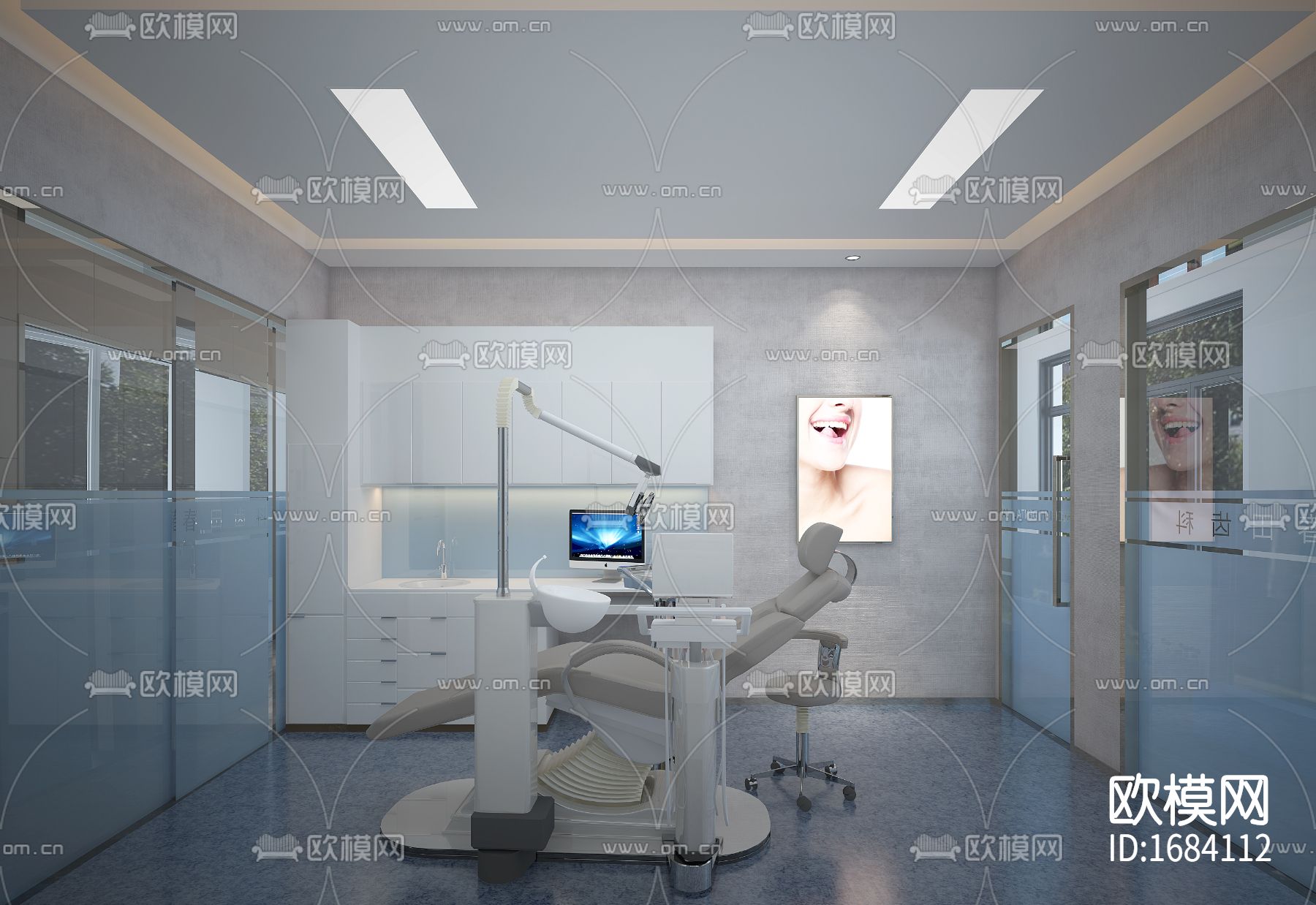 口腔诊所cad施工图下载（渲染图10）