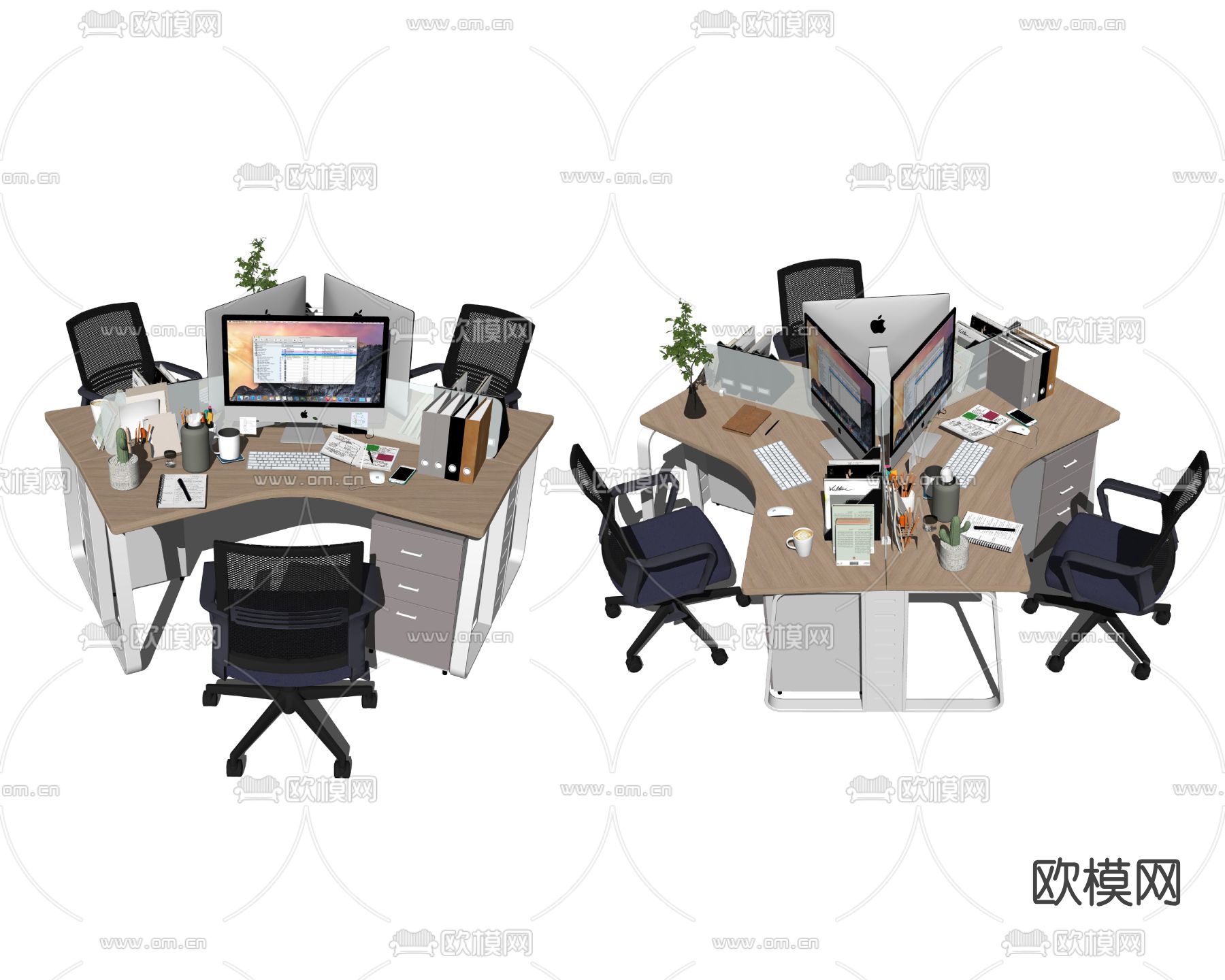 现代办公桌椅卡位su模型下载