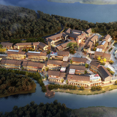  现代商业街鸟瞰su模型 