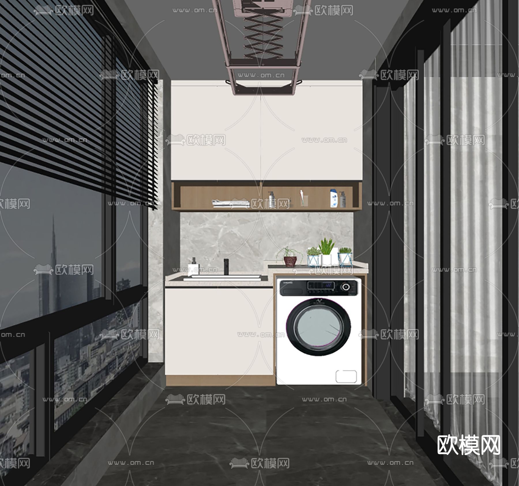 现代阳台洗衣房su模型下载