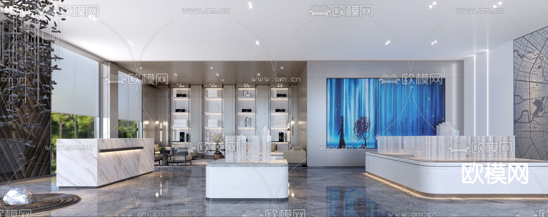 现代售楼处沙盘区3d模型下载（渲染图1）