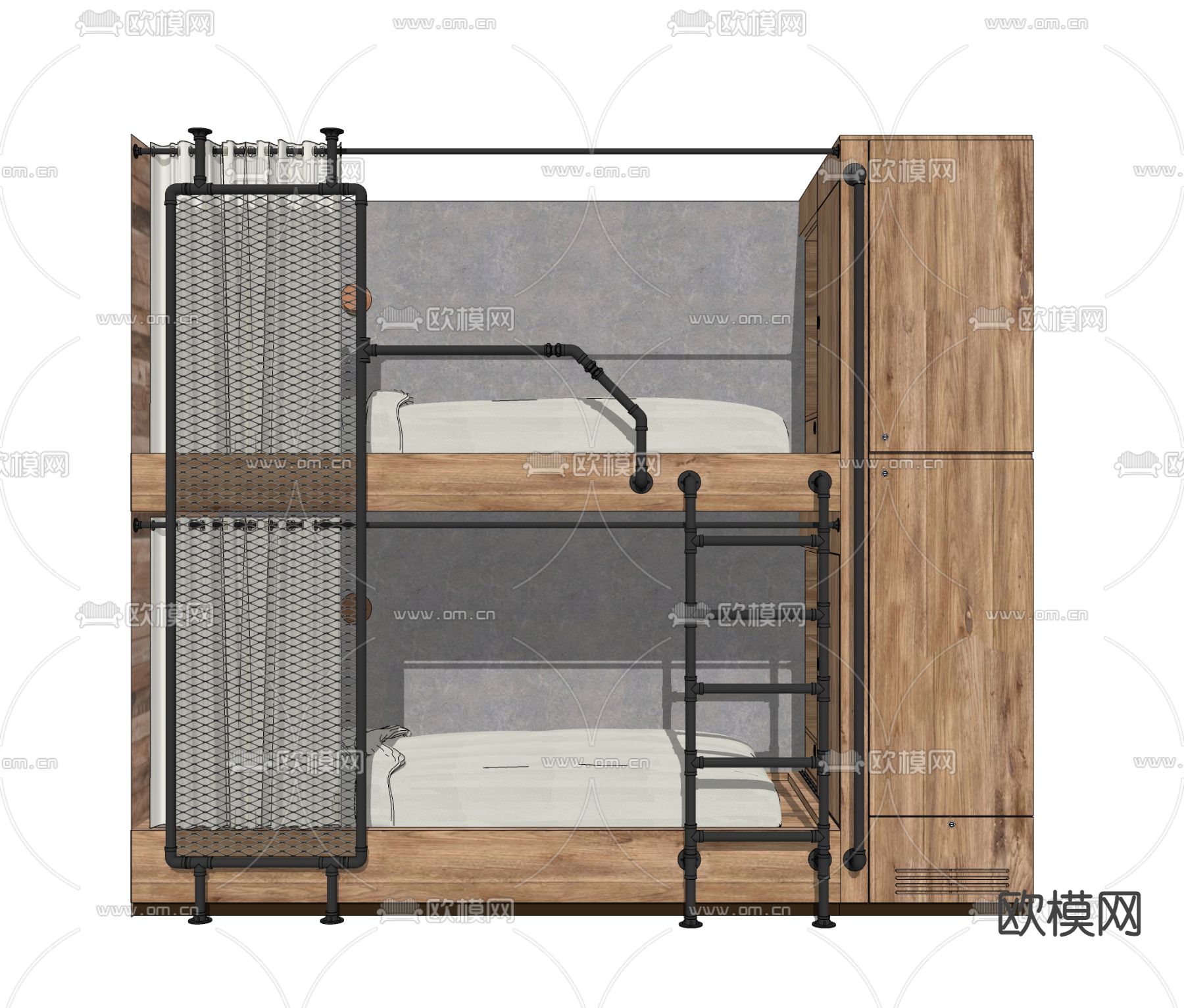 现代宿舍上下铺su模型下载