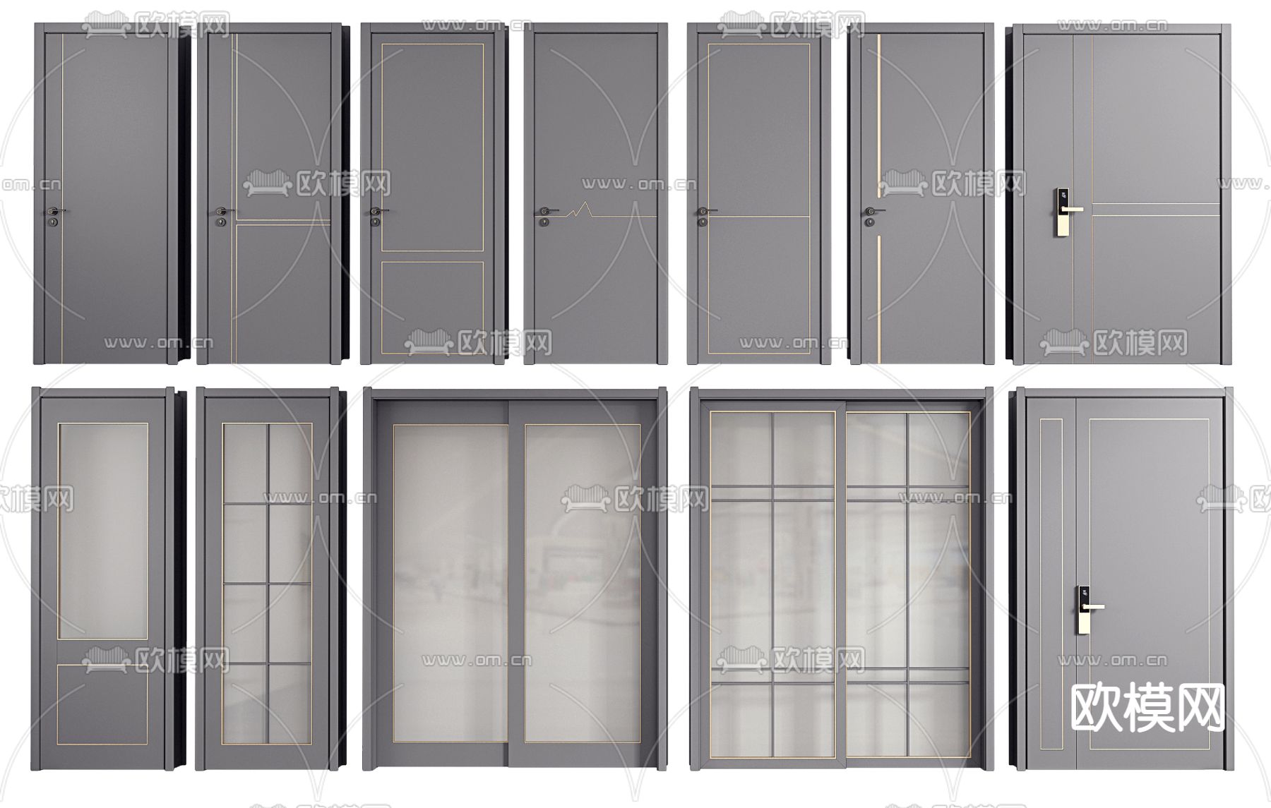 现代平开门推拉门3d模型下载（渲染图1）