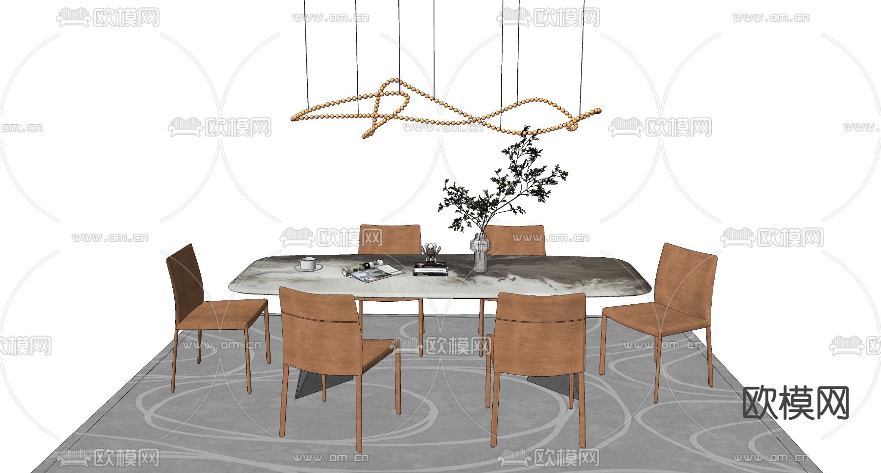 现代轻奢餐桌椅su模型下载（渲染图2）