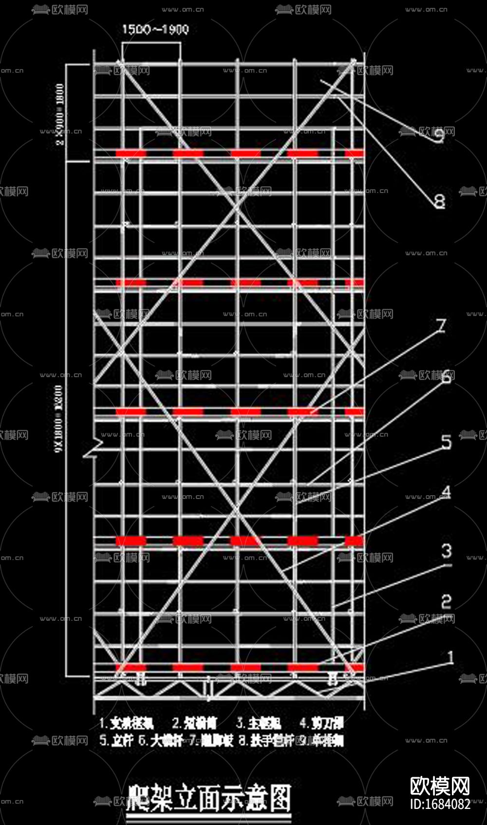 高层办公楼塔楼电动自生爬架cad施工图下载（渲染图5）