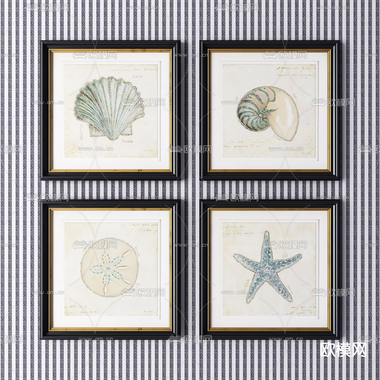 美式贝壳装饰画3d模型