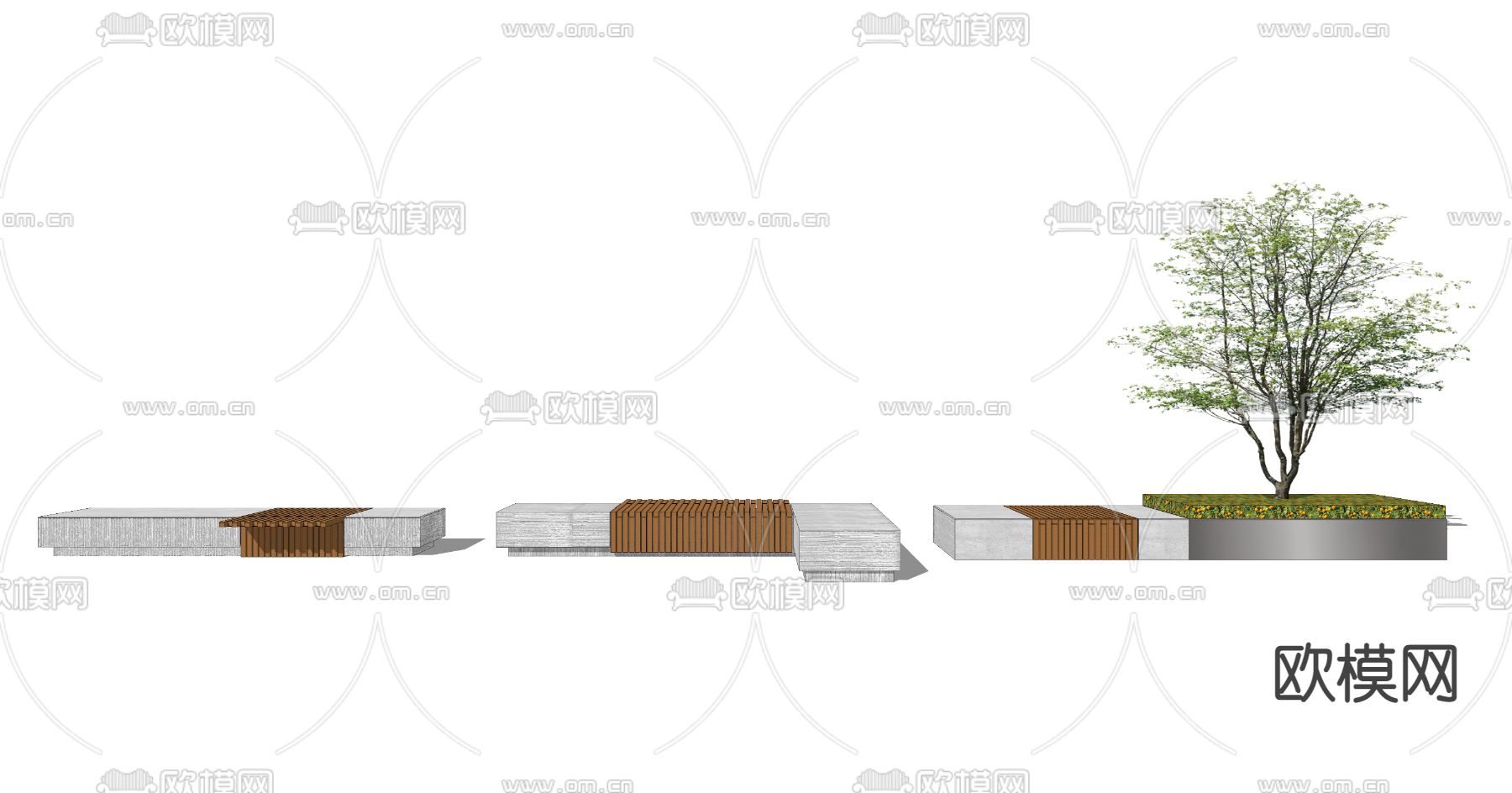 现代景观座椅su模型下载（渲染图1）