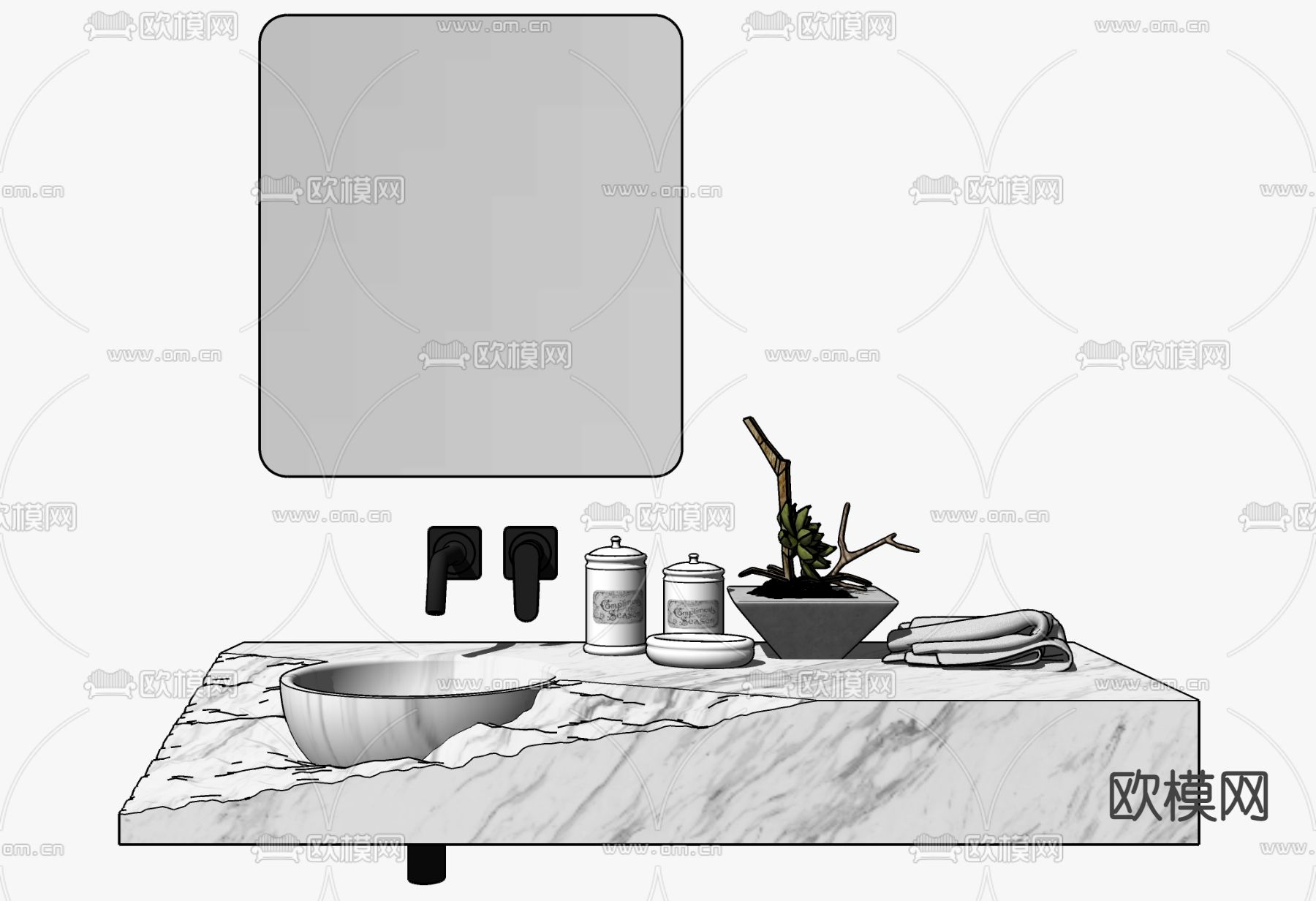 现代洗手台su模型下载