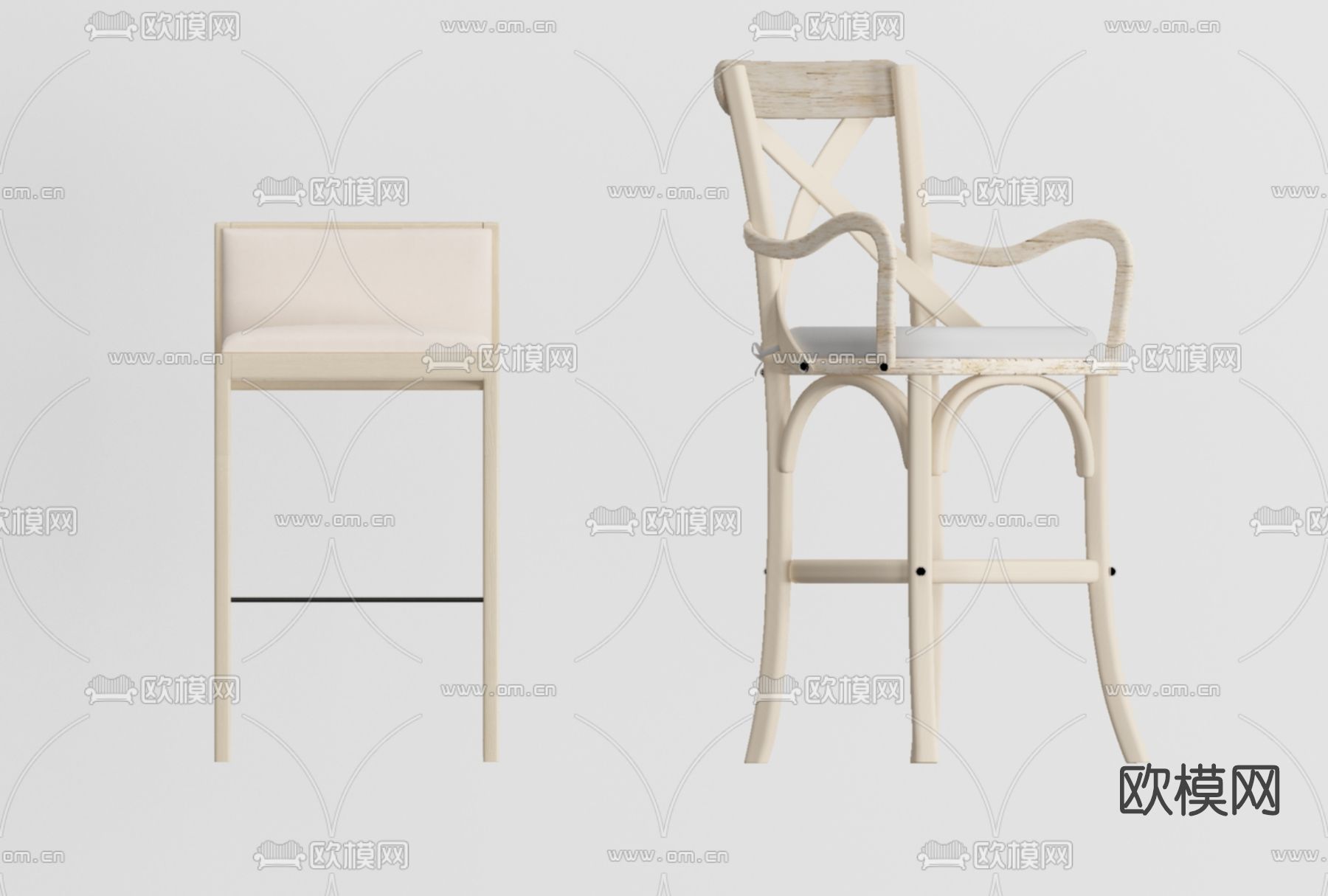 美式吧台椅免费3d模型下载