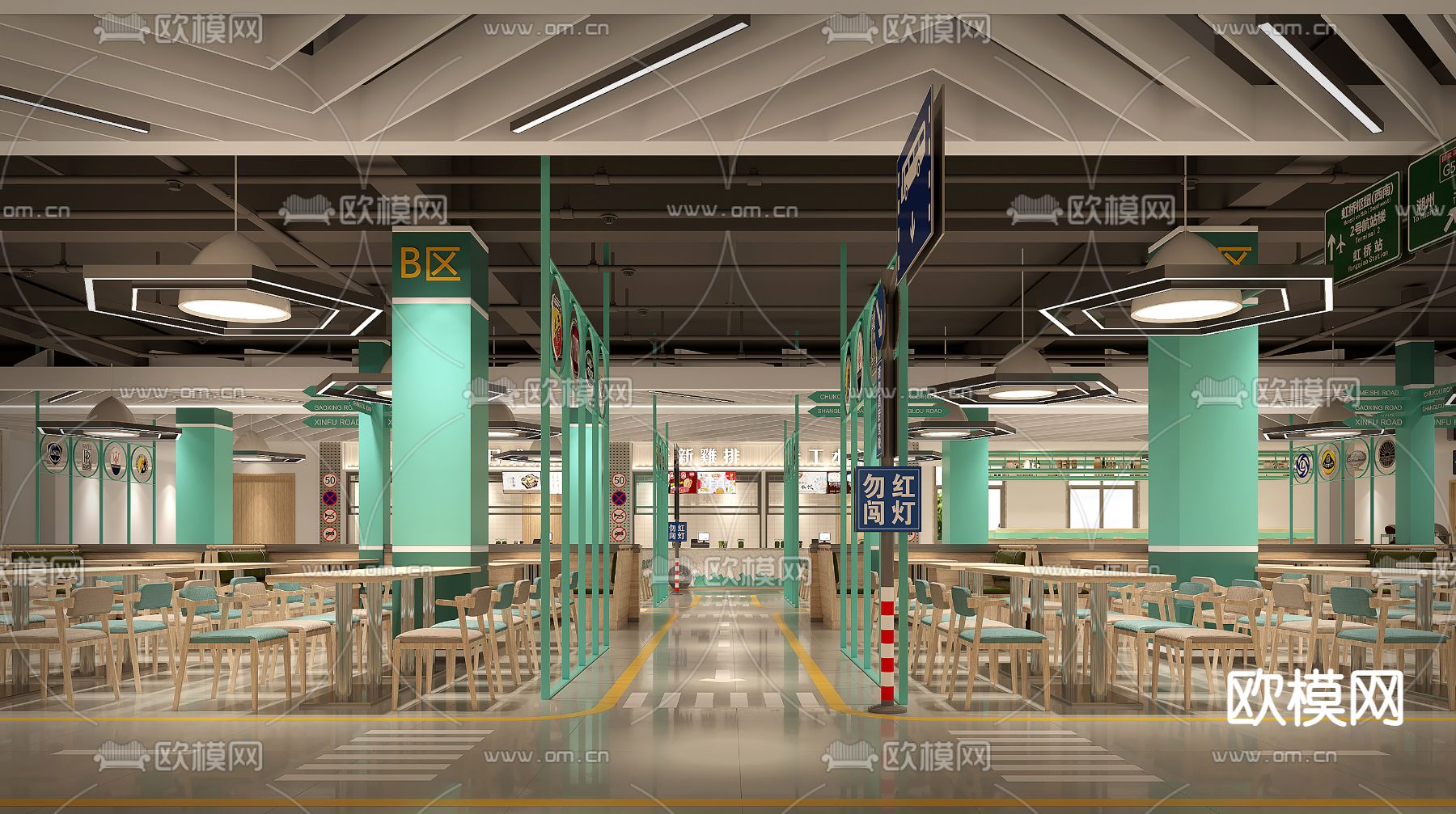 工业风交通学院食堂餐厅3d模型