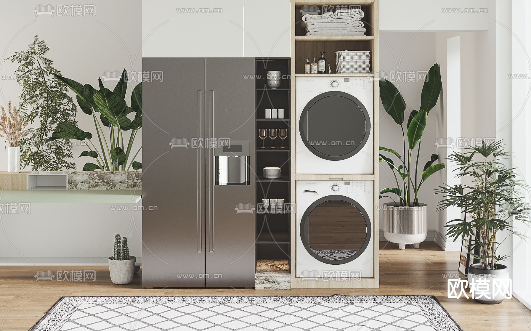 北欧洗衣机柜浴室柜3d模型下载