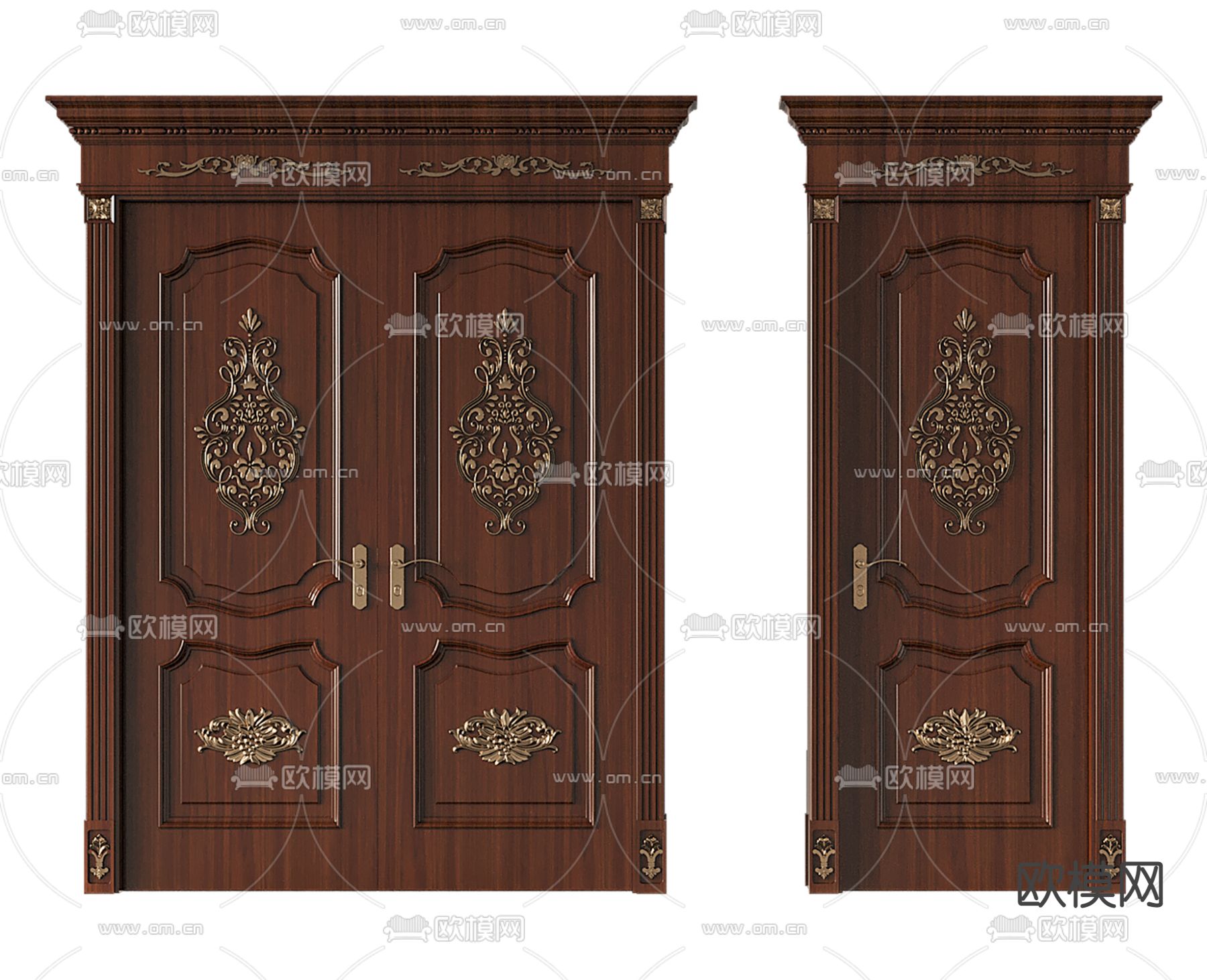 欧式雕花双开大门单开门3d模型下载
