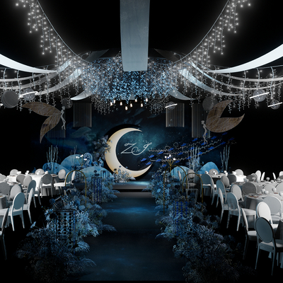  现代酒店宴会厅su模型 