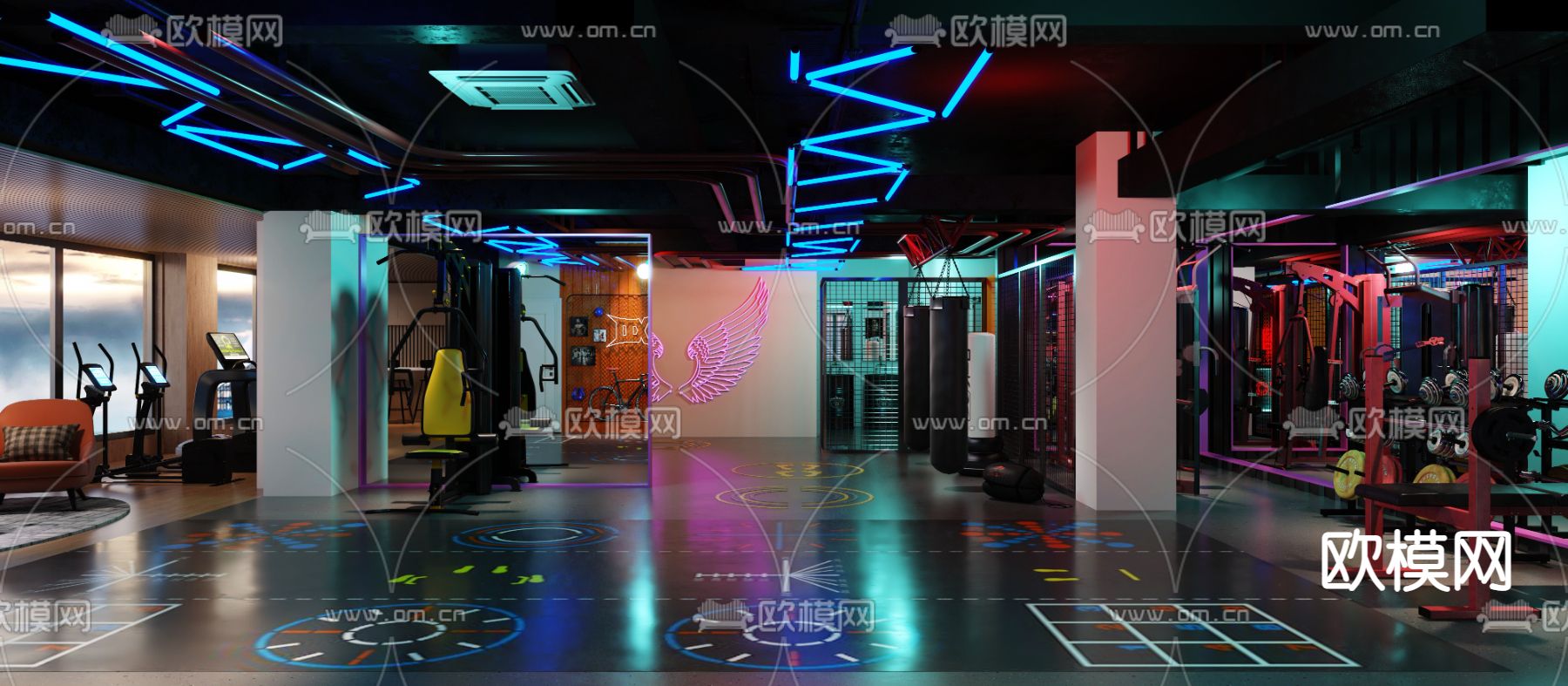 工业风健身房3d模型
