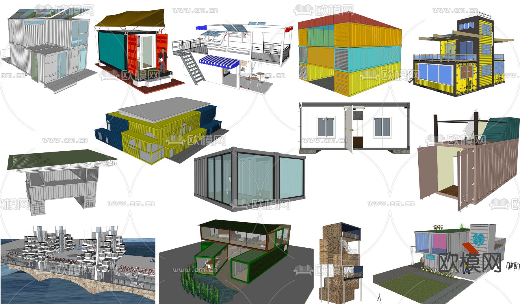 现代集装箱公寓外观su模型下载