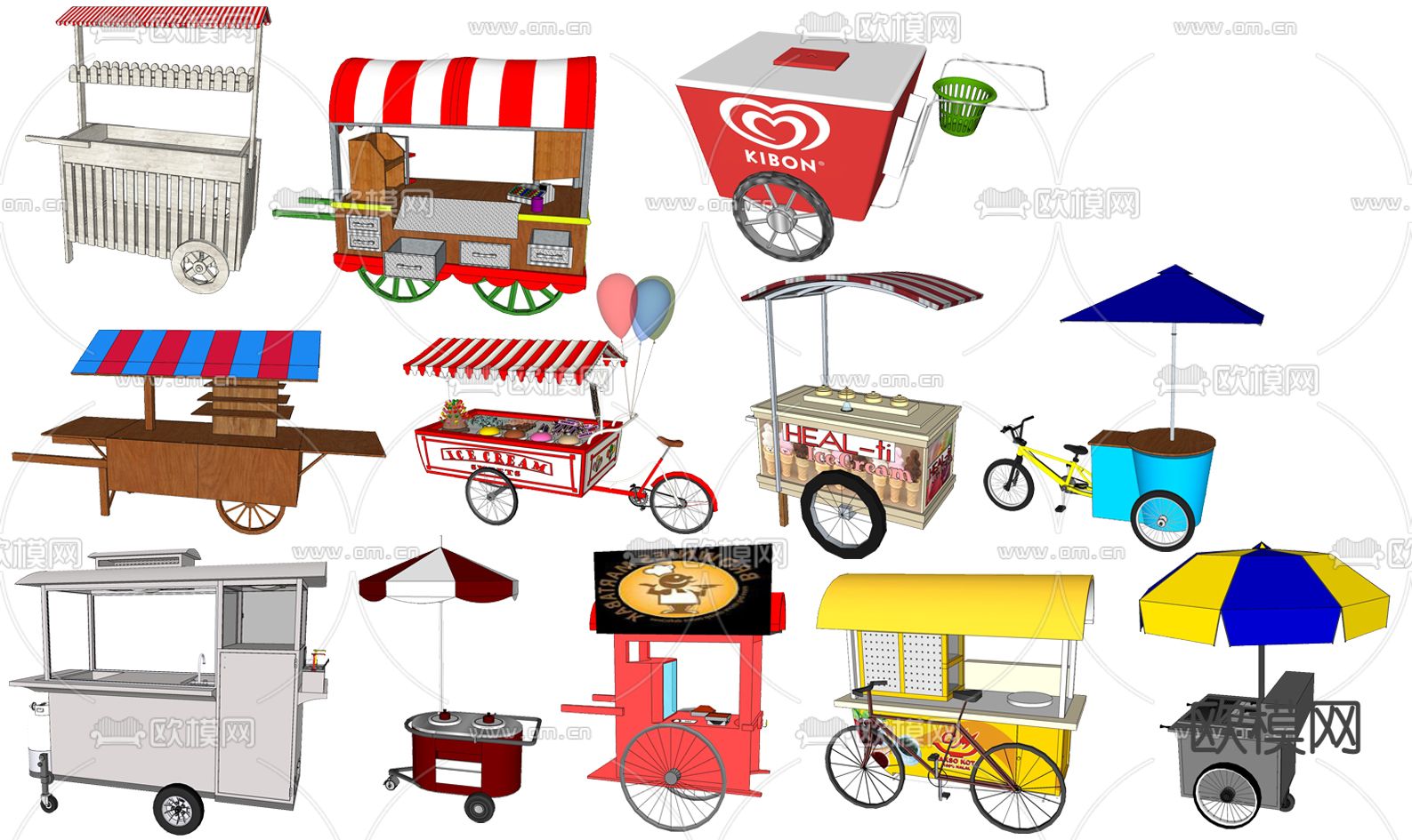 现代小吃车售货售卖推车su模型下载