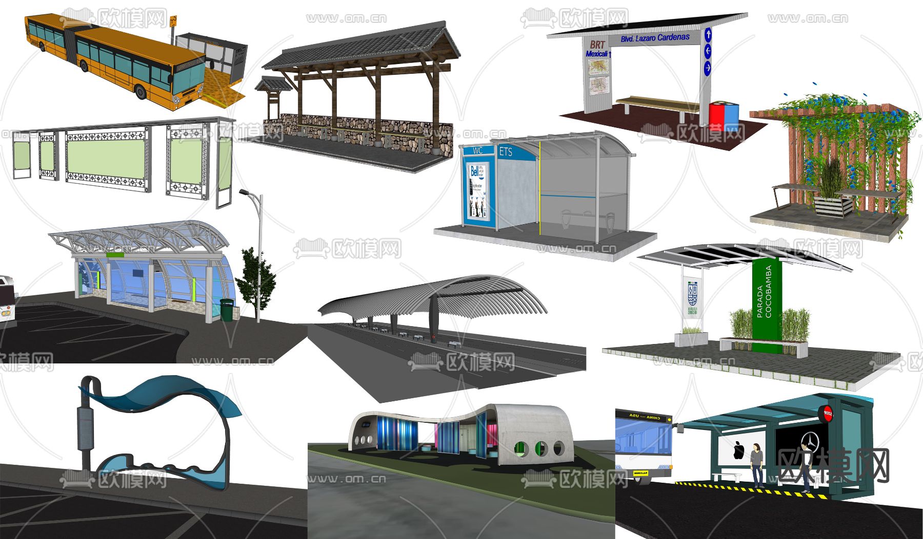 现代公交站su模型下载