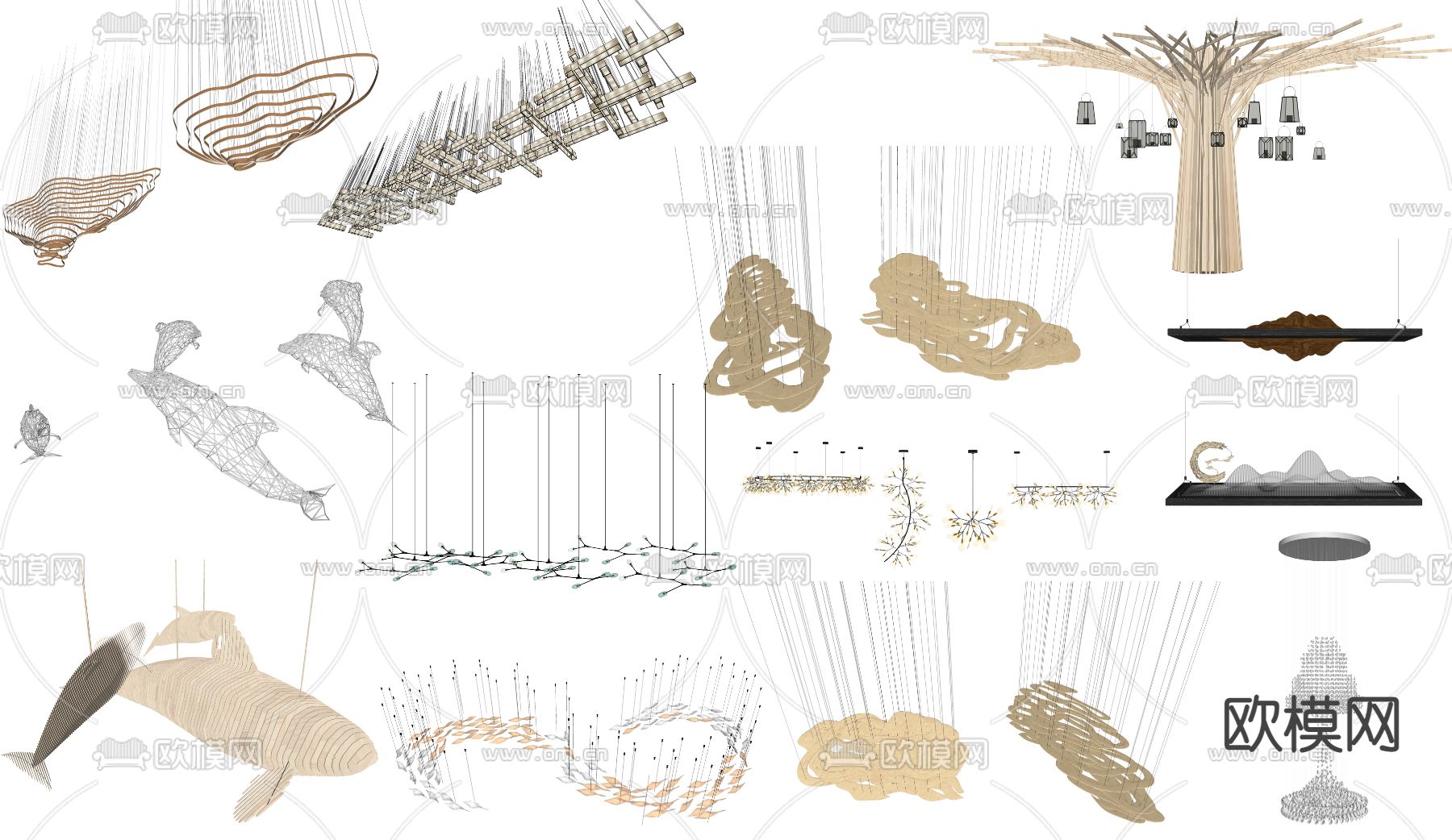 现代创意异形吊灯su模型下载