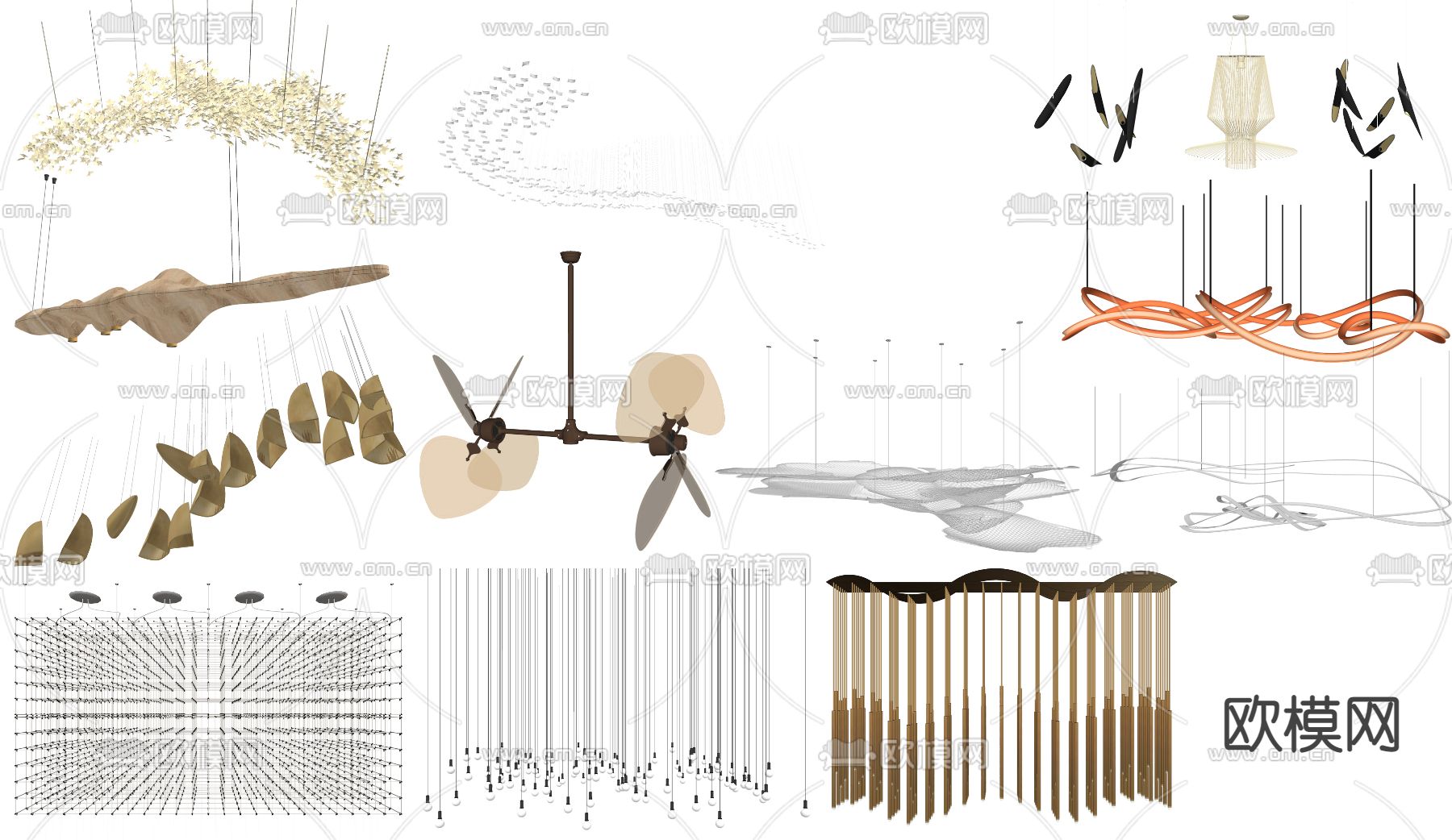 现代曲线异形吊灯su模型下载