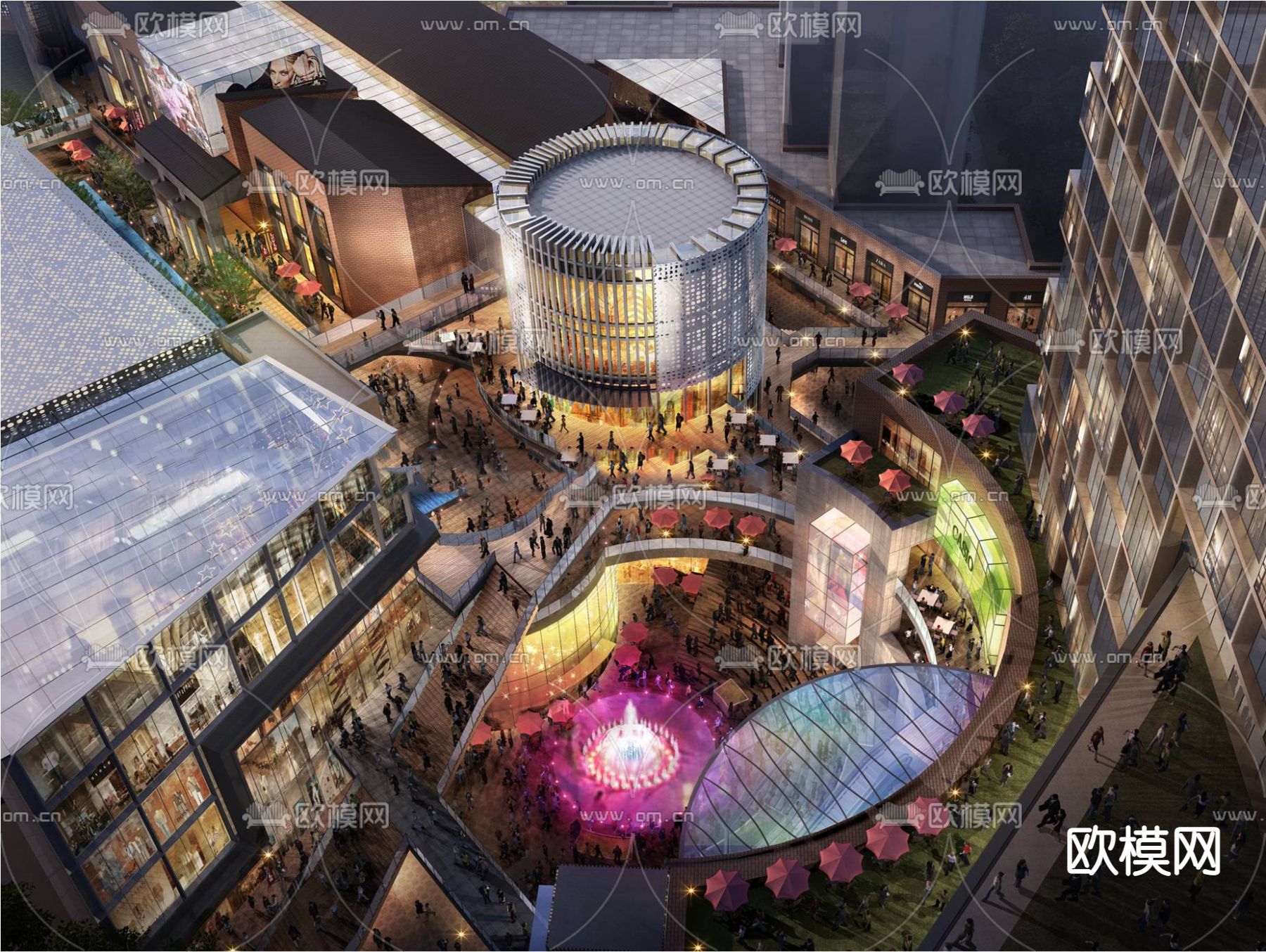 新中式商业街su模型下载（渲染图2）