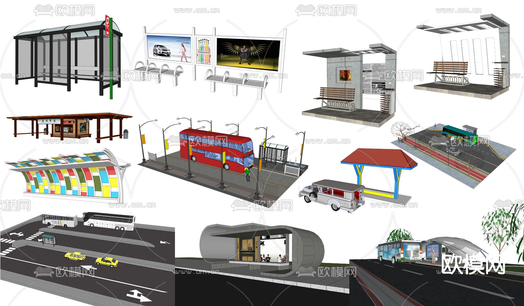 现代公交站su模型下载