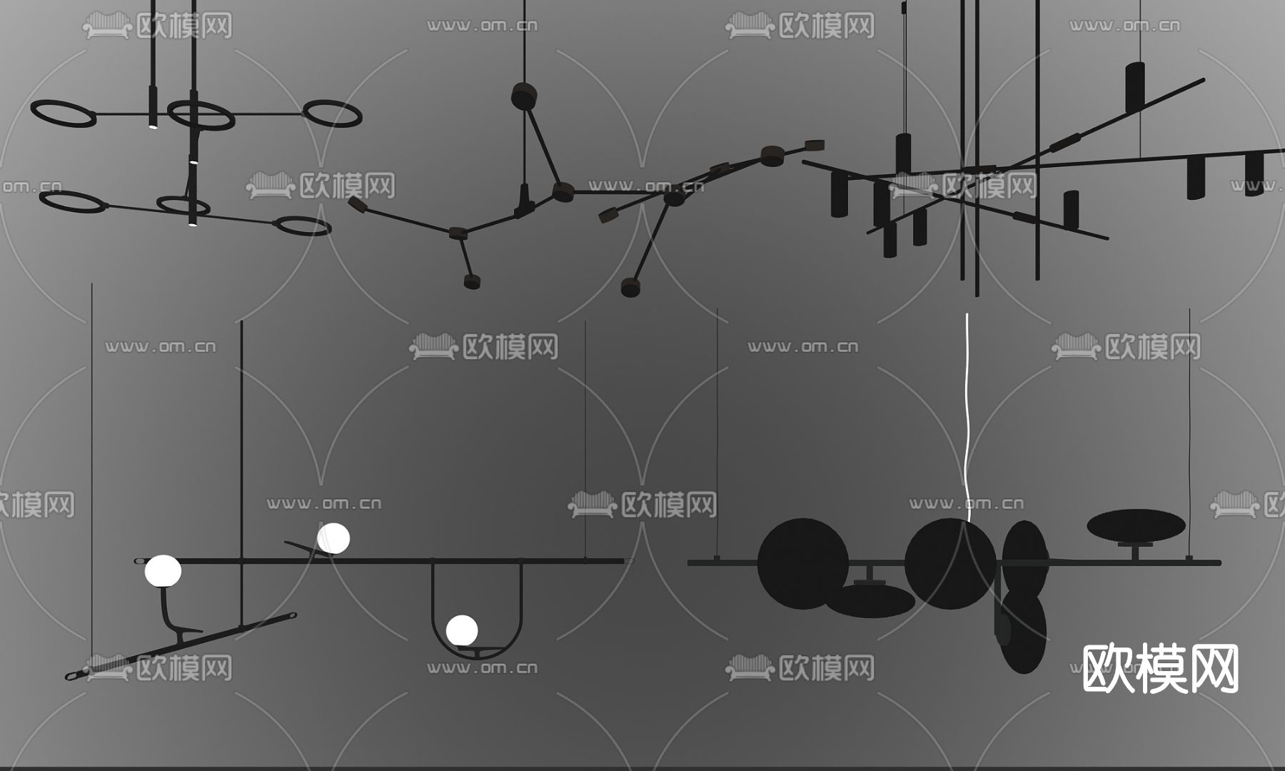 现代轻奢金属吊灯su模型下载（渲染图2）