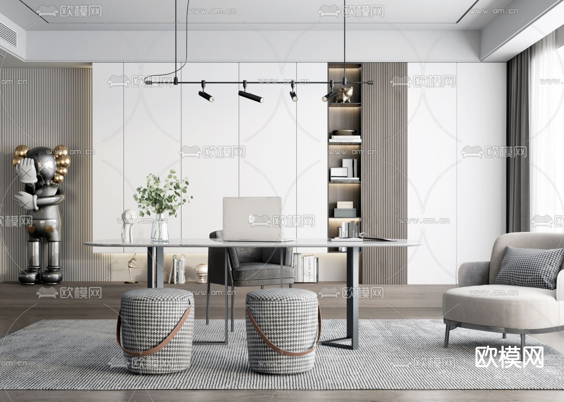 现代轻奢书房3d模型下载