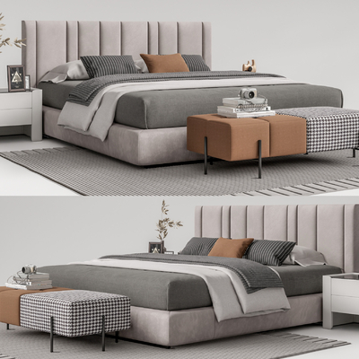 现代布艺双人床su模型