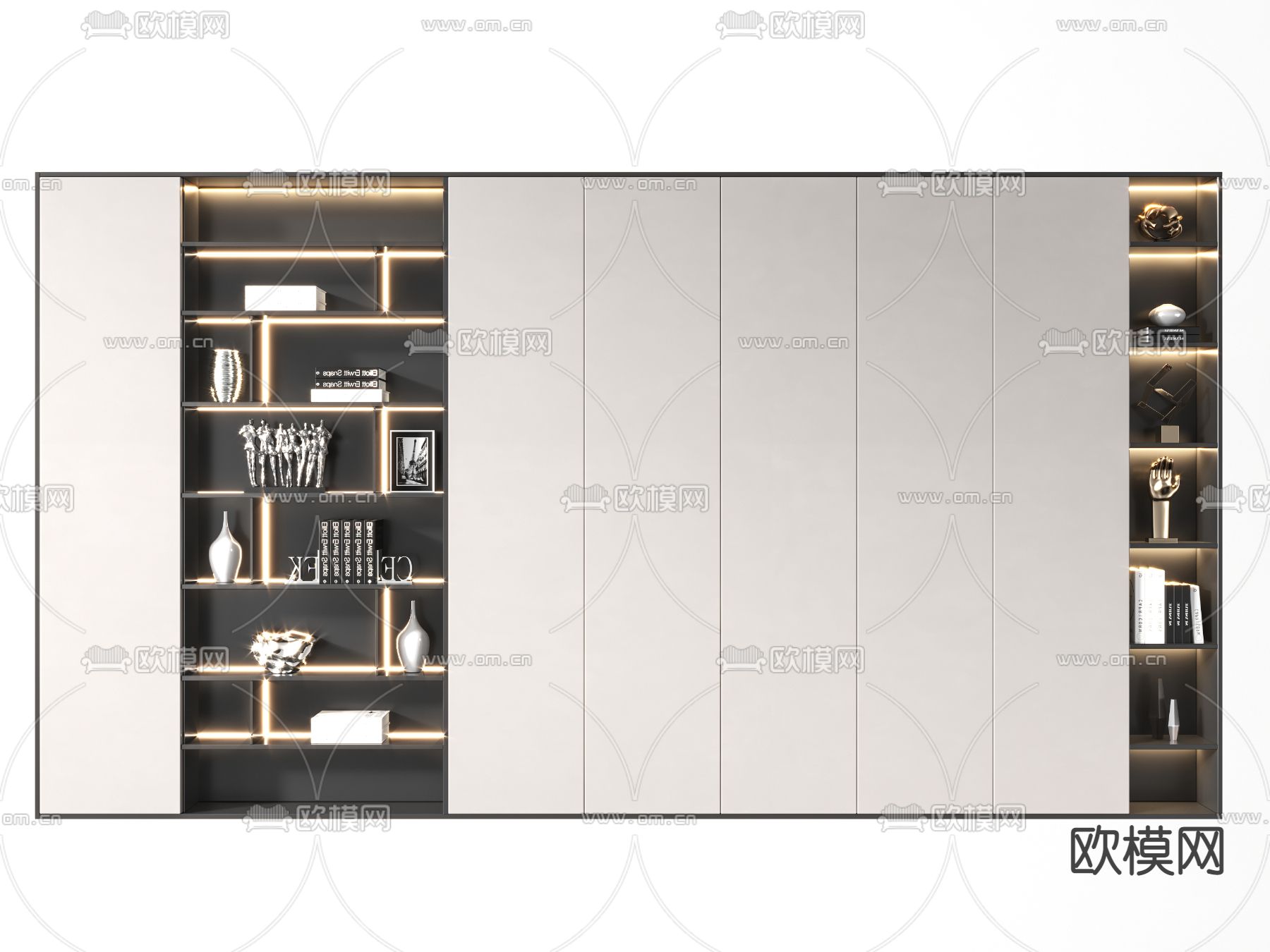现代轻奢装饰柜书柜3d模型下载
