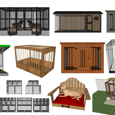  现代宠物笼子狗笼su模型 