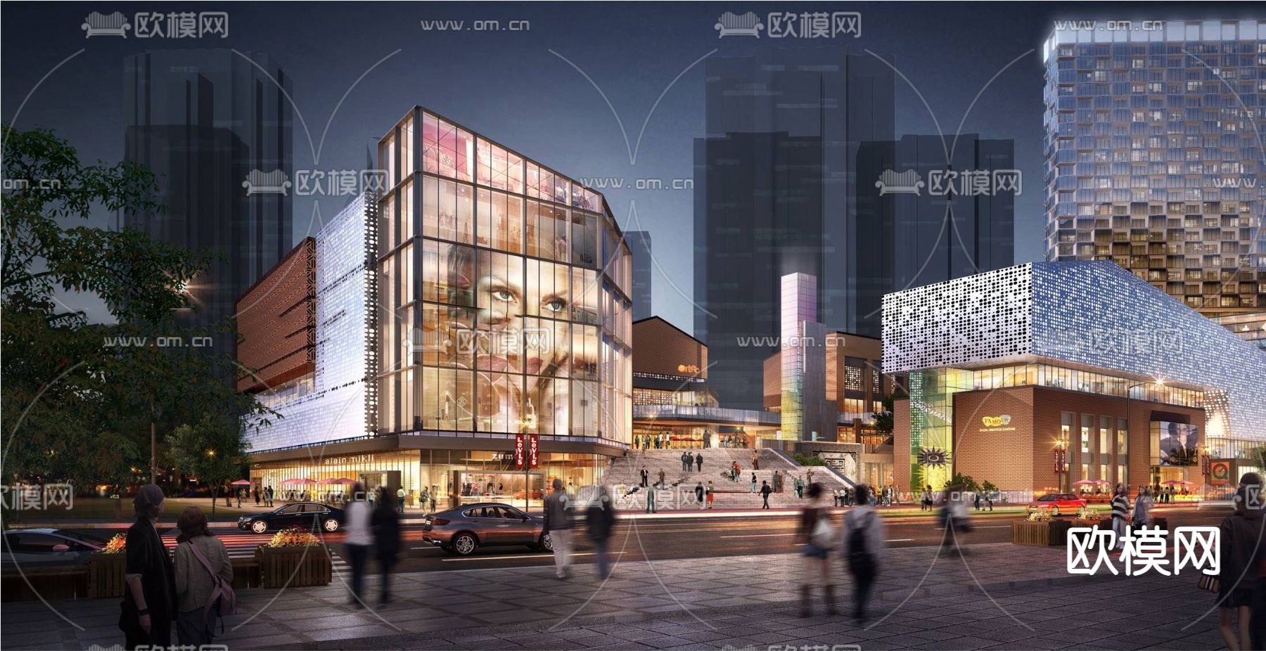 新中式商业街su模型下载（渲染图1）
