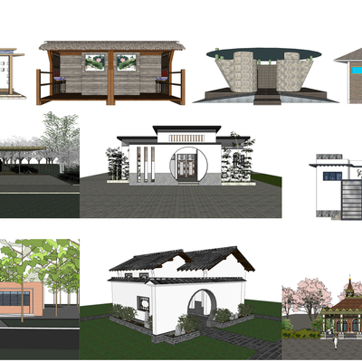  新中式公共卫生间建筑su模型 